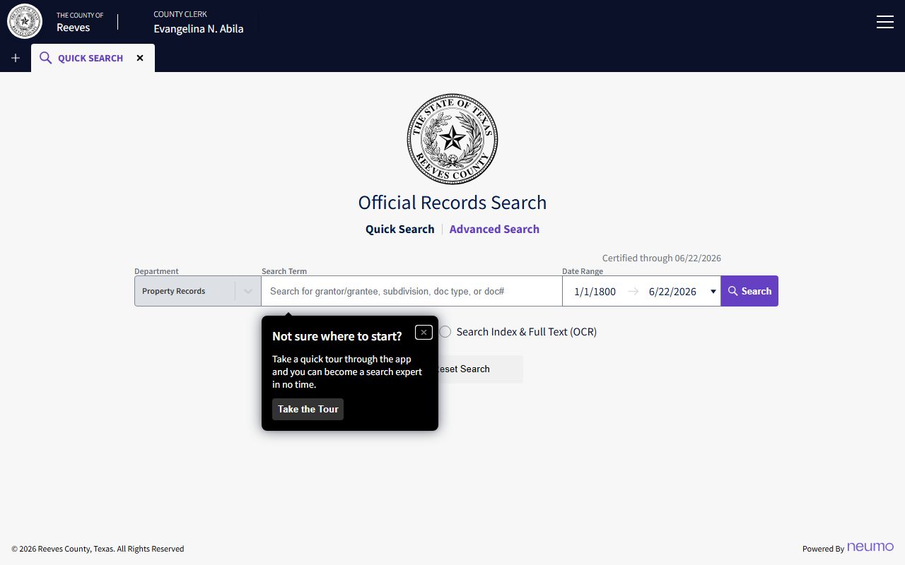 Reeves County court records after arrest public record search screen